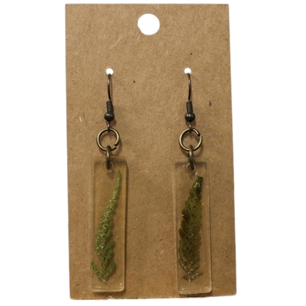 Real Lady Fern Frond Drop Earrings -Hypoallergenic